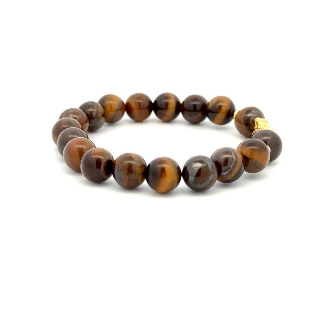 18K Gold Dragon Pixiu Piyao Lucky Charm Bead Bracelet Gemstones Tiger's Eye 8mm - Picture 2 of 8